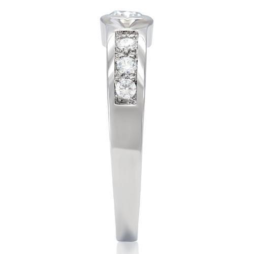 JCE200 High polished (no plating) Stainless Steel Ring with AAA Grade CZ in Clear