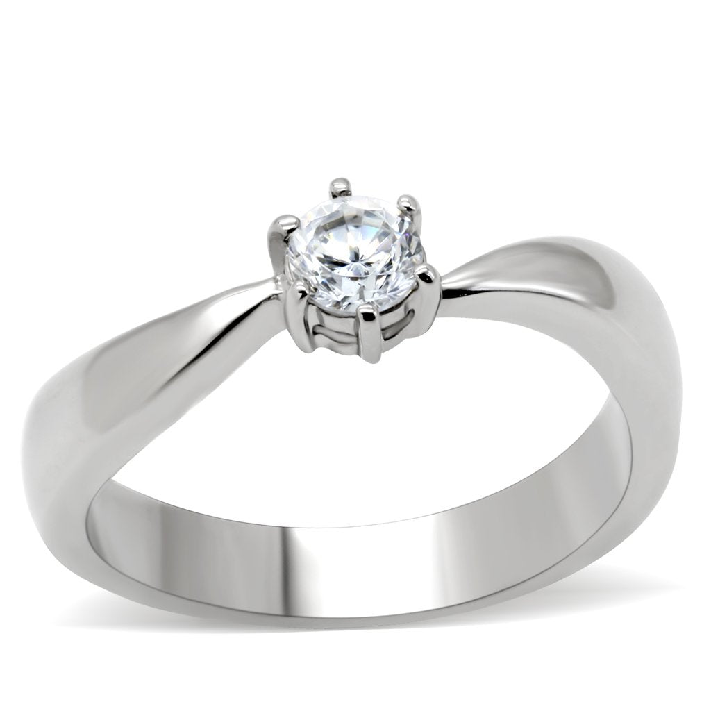 JCE201 High polished (no plating) Stainless Steel Ring with AAA Grade CZ in Clear