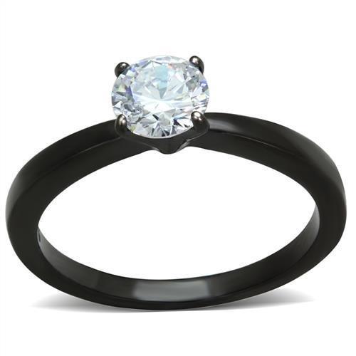 JCE2013 IP Black(Ion Plating) Stainless Steel Ring with AAA Grade CZ in Clear