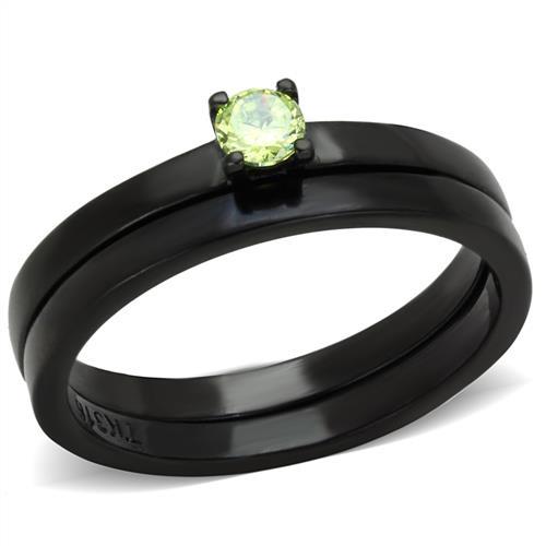 JCE2015 IP Black(Ion Plating) Stainless Steel Ring with AAA Grade CZ in Apple Green color