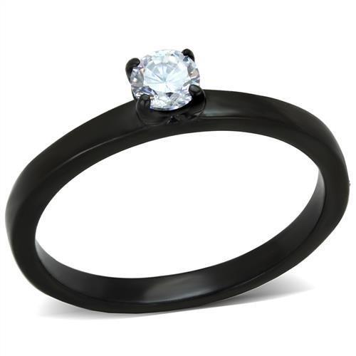 JCE2016 IP Black(Ion Plating) Stainless Steel Ring with AAA Grade CZ in Clear