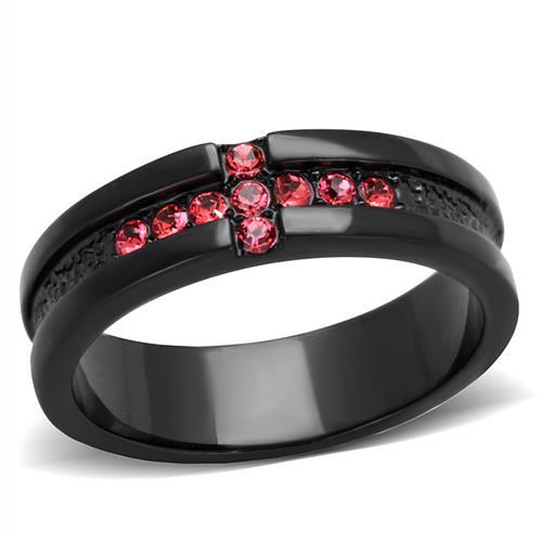 JCE2017 IP Black(Ion Plating) Stainless Steel Ring with Top Grade Crystal in Rose