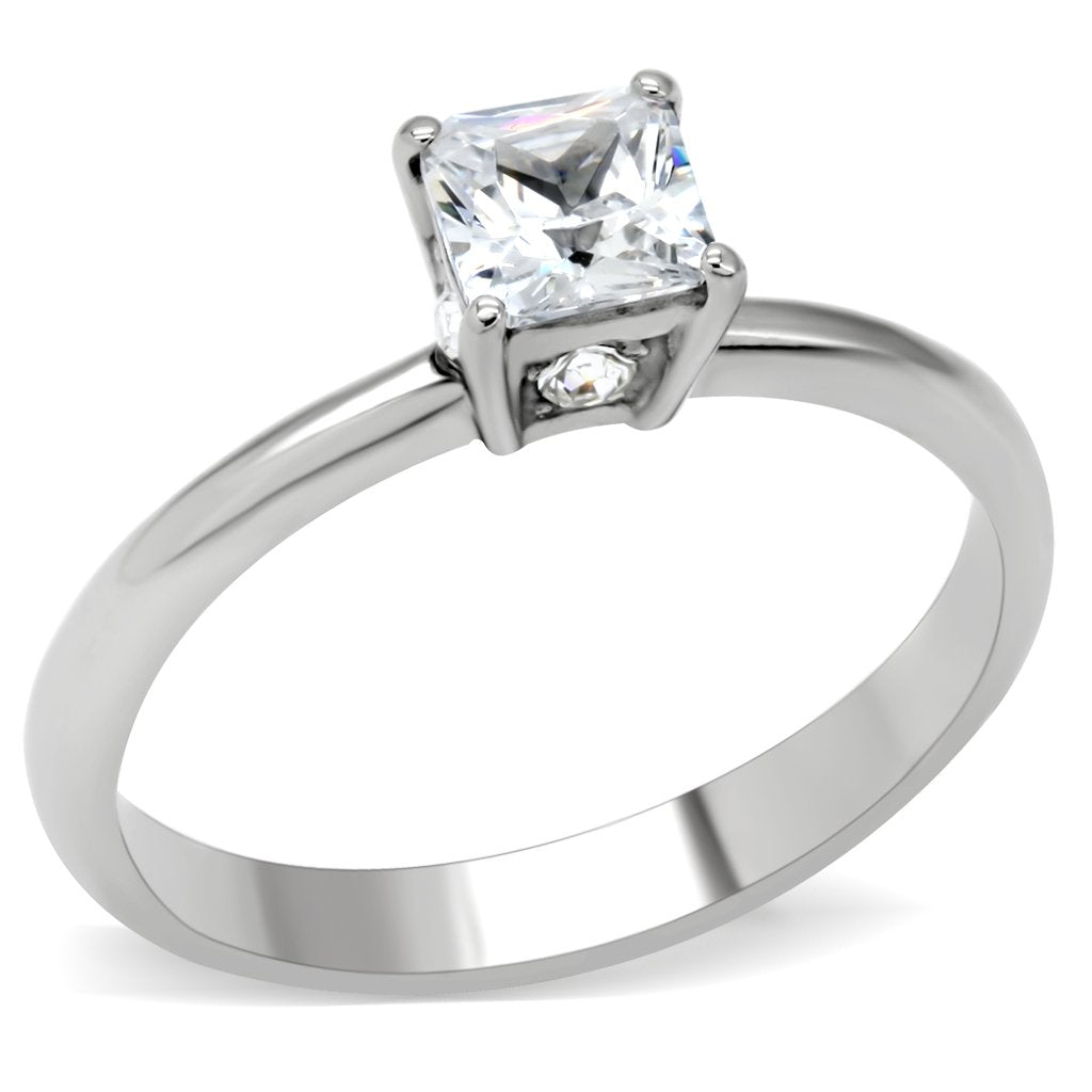 JCE202 High polished (no plating) Stainless Steel Ring with AAA Grade CZ in Clear
