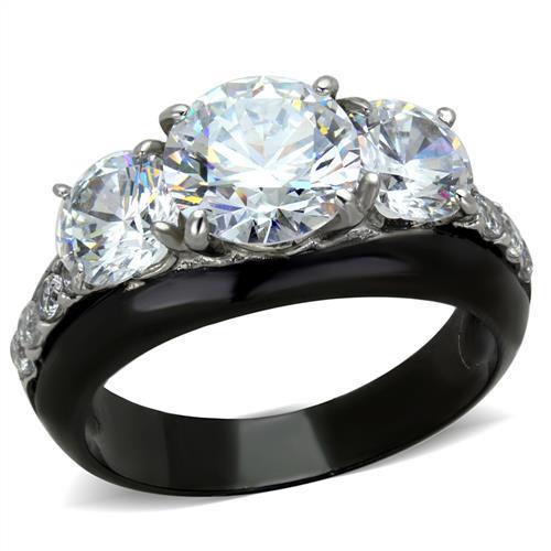 JCE2021 Two-Tone IP Black Stainless Steel Ring with AAA Grade CZ in Clear