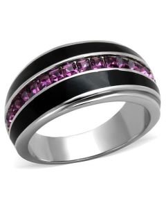 JCE2023 High polished (no plating) Stainless Steel Ring with Top Grade Crystal in Amethyst
