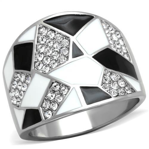 JCE2024 High polished (no plating) Stainless Steel Ring with Top Grade Crystal in Clear