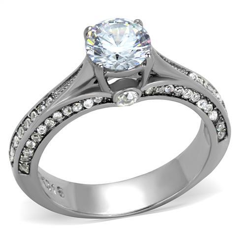 JCE2026 High polished (no plating) Stainless Steel Ring with AAA Grade CZ in Clear