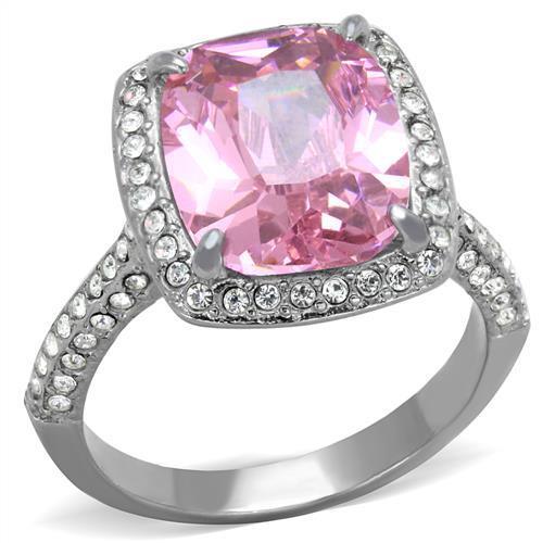 JCE2027 High polished (no plating) Stainless Steel Ring with AAA Grade CZ in Rose