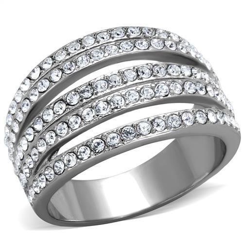 JCE2029 High polished (no plating) Stainless Steel Ring with Top Grade Crystal in Clear
