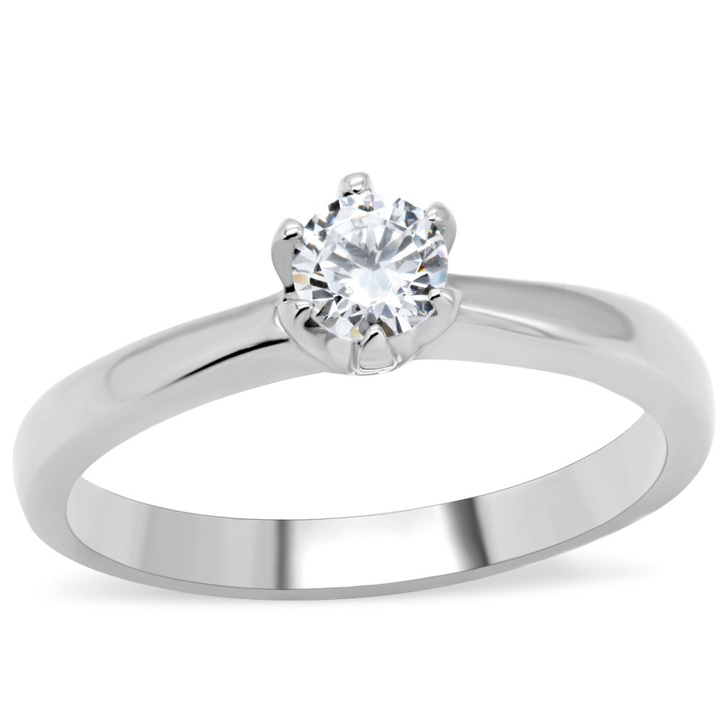 JCE203 High polished (no plating) Stainless Steel Ring with AAA Grade CZ in Clear