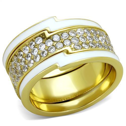 JCE2035 IP Gold(Ion Plating) Stainless Steel Ring with AAA Grade CZ in Clear