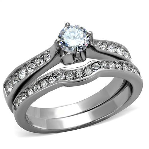 JCE2039 High polished (no plating) Stainless Steel Ring with AAA Grade CZ in Clear