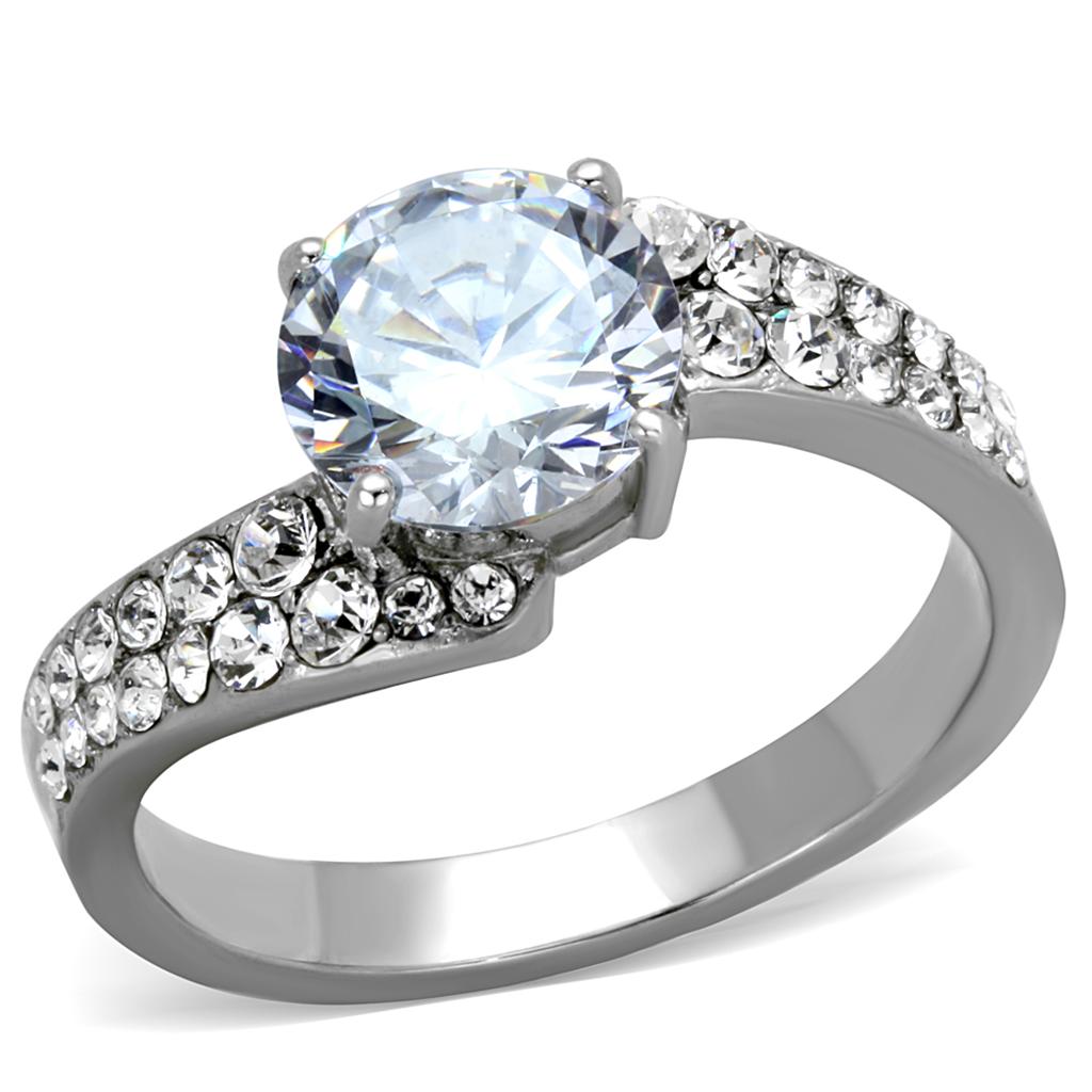 JCE2040 High polished (no plating) Stainless Steel Ring with AAA Grade CZ in Clear