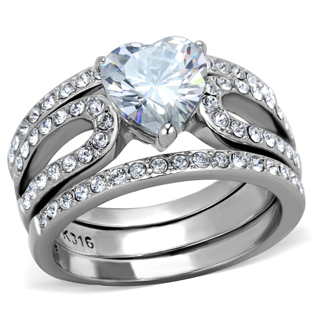 JCE2041 High polished (no plating) Stainless Steel Ring with AAA Grade CZ in Clear