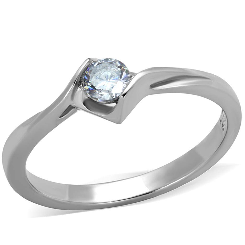 JCE2042 High polished (no plating) Stainless Steel Ring with AAA Grade CZ in Clear
