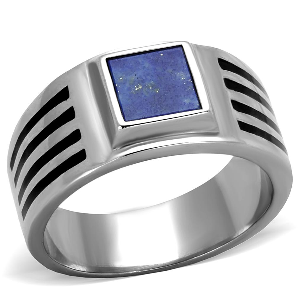 JCE2047 High polished (no plating) Stainless Steel Ring with Precious Stone Lapis in Montana