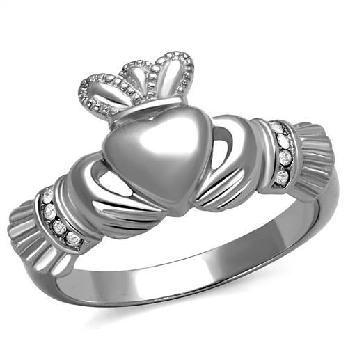 JCE2094 High polished (no plating) Stainless Steel Ring with Top Grade Crystal in Clear