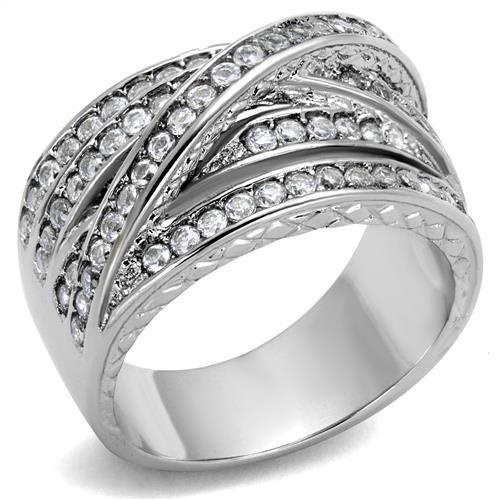 JCE2096 High polished (no plating) Stainless Steel Ring with AAA Grade CZ in Clear