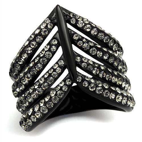 JCE2097 IP Black(Ion Plating) Stainless Steel Ring with Top Grade Crystal in Black Diamond