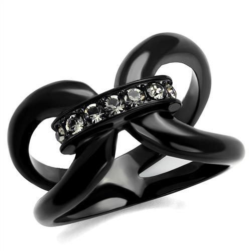 JCE2098 IP Black(Ion Plating) Stainless Steel Ring with Top Grade Crystal in Black Diamond
