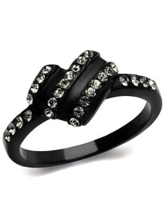 JCE2100 IP Black(Ion Plating) Stainless Steel Ring with Top Grade Crystal in Black Diamond