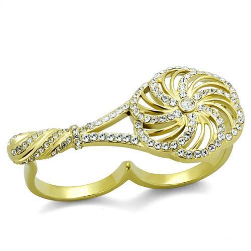 JCE2107 IP Gold(Ion Plating) Stainless Steel Ring with Top Grade Crystal in Clear