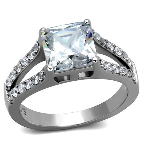 JCE2112 High polished (no plating) Stainless Steel Ring with AAA Grade CZ in Clear
