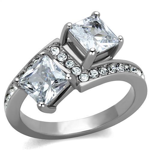 JCE2113 High polished (no plating) Stainless Steel Ring with AAA Grade CZ in Clear