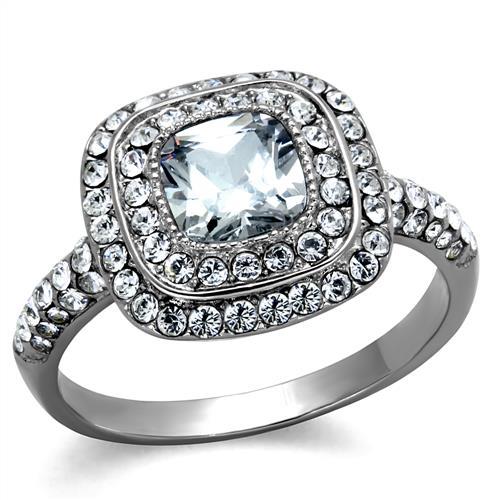 JCE2114 High polished (no plating) Stainless Steel Ring with AAA Grade CZ in Clear