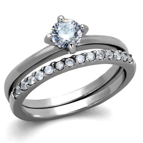 JCE2115 High polished (no plating) Stainless Steel Ring with AAA Grade CZ in Clear