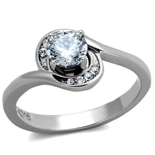 JCE2116 High polished (no plating) Stainless Steel Ring with AAA Grade CZ in Clear