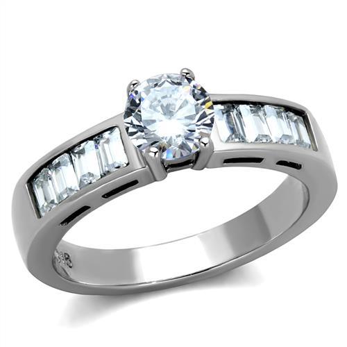 JCE2117 High polished (no plating) Stainless Steel Ring with AAA Grade CZ in Clear
