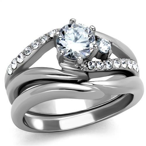 JCE2118 High polished (no plating) Stainless Steel Ring with AAA Grade CZ in Clear