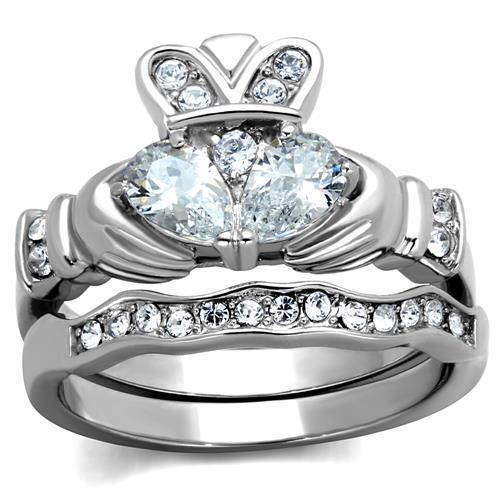 JCE2119 High polished (no plating) Stainless Steel Ring with AAA Grade CZ in Clear