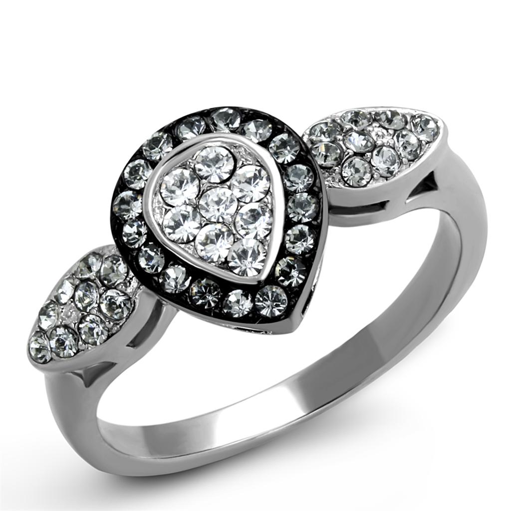 JCE2136 Two-Tone IP Black Stainless Steel Ring with Top Grade Crystal in Black Diamond
