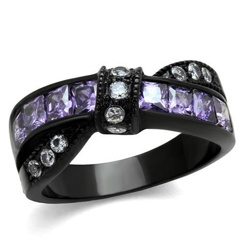 JCE2140 IP Black(Ion Plating) Stainless Steel Ring with AAA Grade CZ in Amethyst