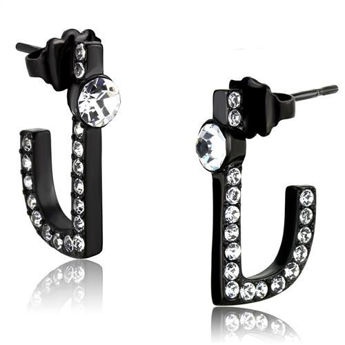 JCE2150 IP Black(Ion Plating) Stainless Steel Earrings with Top Grade Crystal in Clear