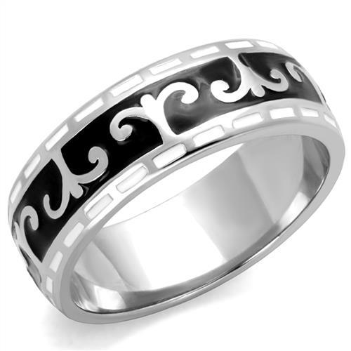 JCE2154 High polished (no plating) Stainless Steel Ring with Epoxy in Jet