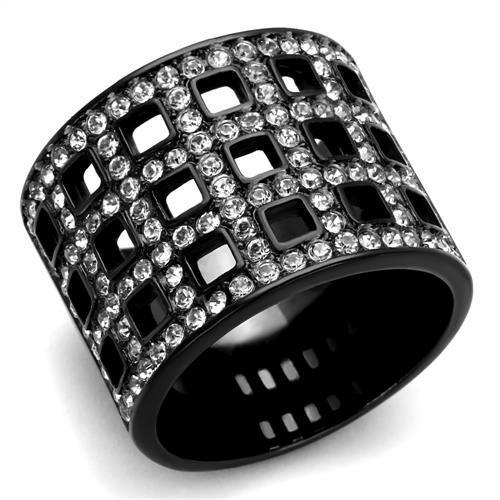JCE2155 IP Black(Ion Plating) Stainless Steel Ring with Top Grade Crystal in Black Diamond