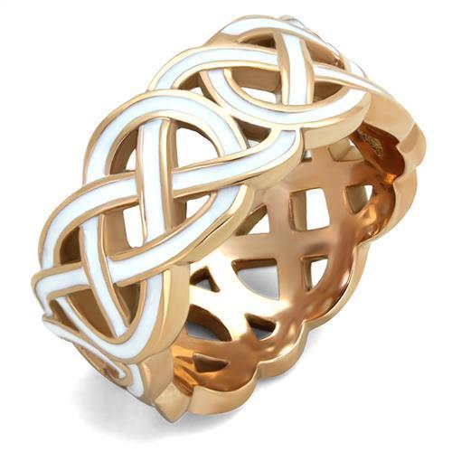 JCE2159 IP Rose Gold(Ion Plating) Stainless Steel Ring with Epoxy in White