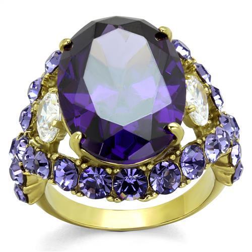 JCE2160 IP Gold(Ion Plating) Stainless Steel Ring with AAA Grade CZ in Amethyst