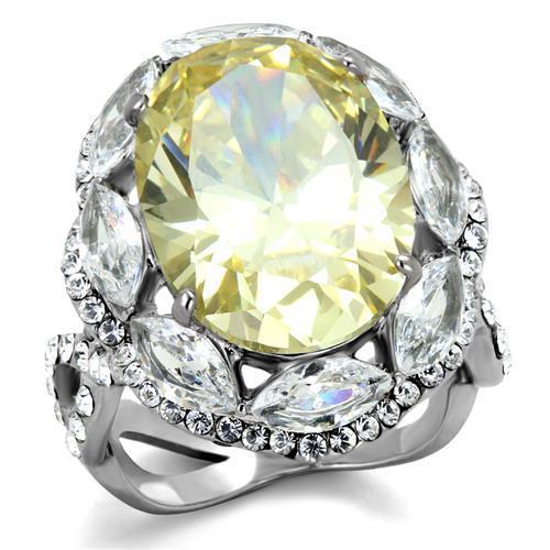 JCE2162 High polished (no plating) Stainless Steel Ring with AAA Grade CZ in Citrine Yellow
