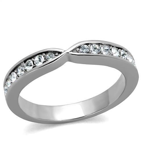 JCE2163 High polished (no plating) Stainless Steel Ring with Top Grade Crystal in Clear