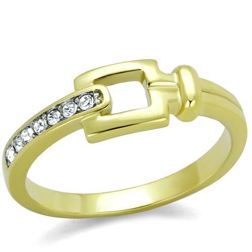 JCE2164 Two-Tone IP Gold (Ion Plating) Stainless Steel Ring with Top Grade Crystal in Clear