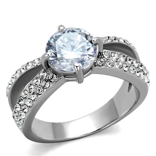 JCE2165 High polished (no plating) Stainless Steel Ring with AAA Grade CZ in Clear
