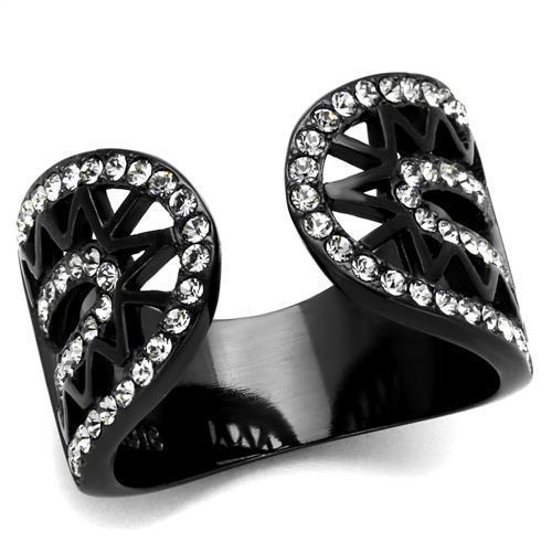 JCE2166 IP Black(Ion Plating) Stainless Steel Ring with Top Grade Crystal in Black Diamond