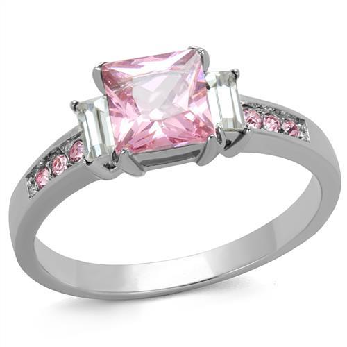 JCE2169 High polished (no plating) Stainless Steel Ring with AAA Grade CZ in Rose