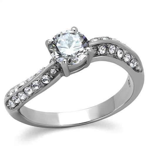 JCE2171 High polished (no plating) Stainless Steel Ring with AAA Grade CZ in Clear