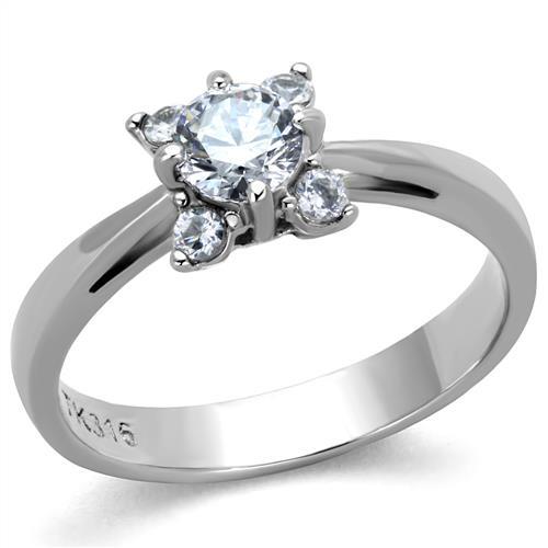 JCE2172 High polished (no plating) Stainless Steel Ring with AAA Grade CZ in Clear