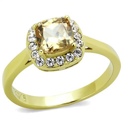 JCE2173 IP Gold(Ion Plating) Stainless Steel Ring with AAA Grade CZ in Champagne
